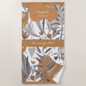 ボホシックボタニカルフローラ名と引用文 ビーチタオル (正面)