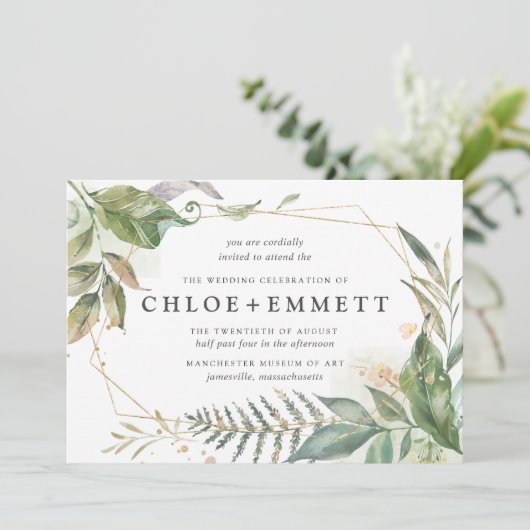 ボホシックボタニカル金ゴールド幾何学結婚ズ 招待状 (スタンド正面)