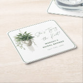 ボホシックボタニカル「タイザノット」ブライダルシャワー スクエアペーパーコースター (アングル)