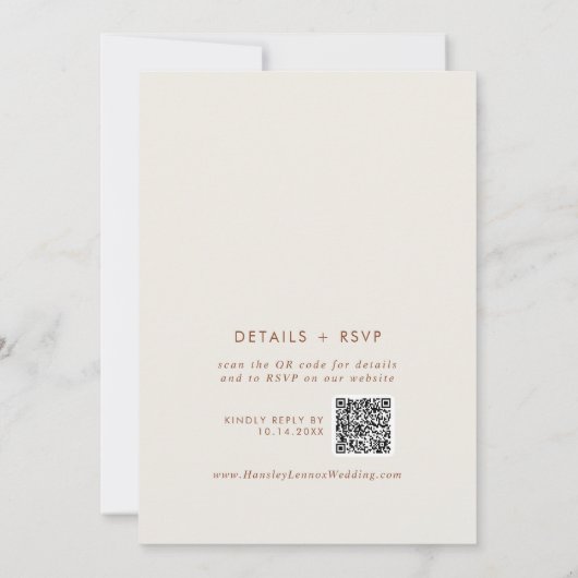 ボホシックボヘミアンクリームモノグラムQRコード結婚ズ 招待状 (裏面)