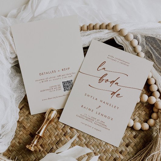 ボホシックボヘミアンクリームQRコースペインのド結婚ズ 招待状