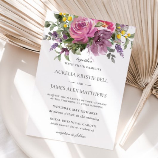 ボホシックマゼンタピンクパープルメイヴフローラ結婚ズ 招待状