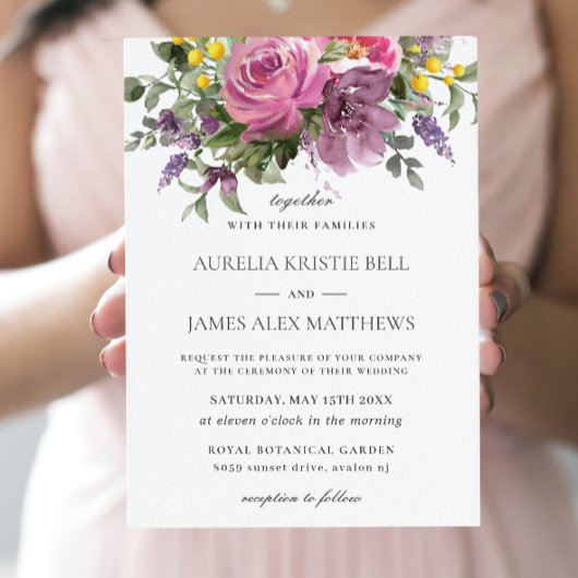 ボホシックマゼンタピンクパープルメイヴフローラ結婚ズ 招待状