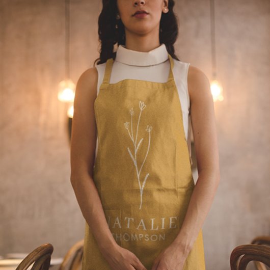 ボホシックモノグラムパーソナライズされたマスタードイエロー エプロン
