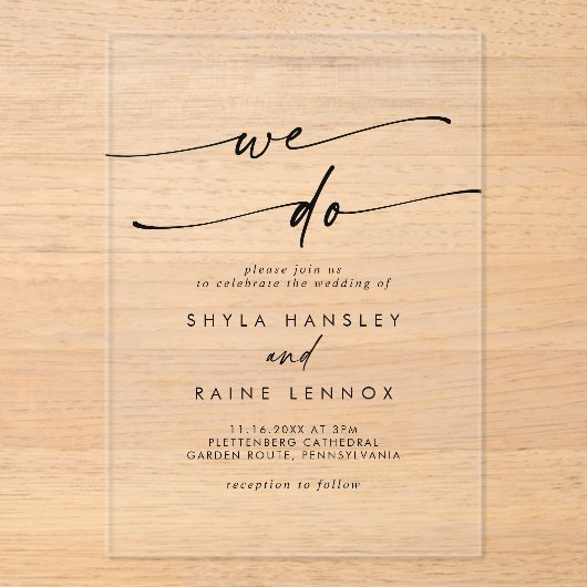 ボホシックユニークア澄んクリル私たちは結婚の アクリル招待状 (正面)