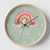 ボホシックレインボーライオンベビーネームセージグリーン 壁時計 (正面)