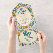 ボホシックレトロカラフルフローラ結婚ズ オールインワン招待状 (貼ってはがせる)