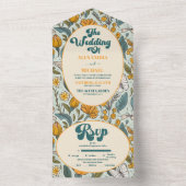 ボホシックレトロカラフルフローラ結婚ズ オールインワン招待状 (内側)