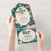 ボホシックレトロカラフルフローラ結婚ズ オールインワン招待状 (貼ってはがせる)