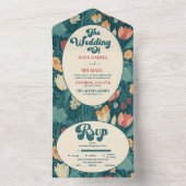 ボホシックレトロカラフルフローラ結婚ズ オールインワン招待状 (内側)