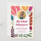 ボホシックレトロカラフルブライダルシャワー写真 招待状 (正面)