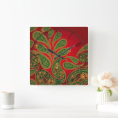 ボホシックレトロヒッピーペイズリー スクエア壁時計 (ホーム)