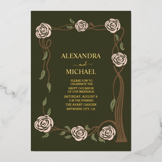 ボホシックレトロフローラレトロ 箔招待状 (正面)
