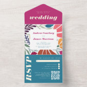 ボホシックレトロブライトカラフルフローラ結婚ズ オールインワン招待状 (内側)