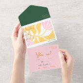 ボホシックレトロブライトカラフルフローラ結婚ズ オールインワン招待状 (貼ってはがせる)