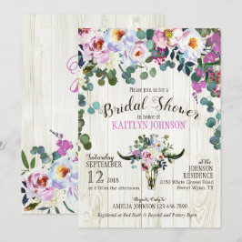 ボホシックロングホーン牛スカルフローラブライダルシャワー 招待状