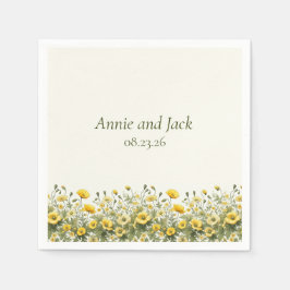 ボホシックワイルドフラワーイエローオリーブエレガントガーデン スタンダードカクテルナプキン