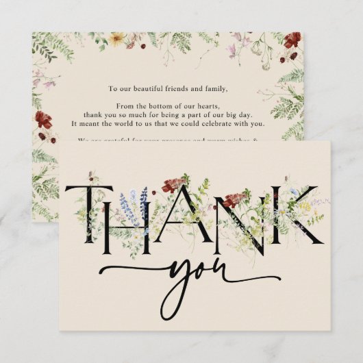 ボホシックワイルドフラワーズサンキューカード サンキューカード (正面/裏面)