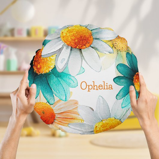 ボホシックワイルドフラワーズデイジーパターン子供部屋 ラウンドクッション