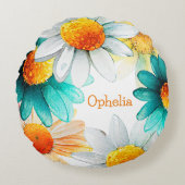 ボホシックワイルドフラワーズデイジーパターン子供部屋 ラウンドクッション (正面)