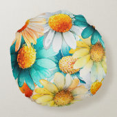 ボホシックワイルドフラワーズデイジーパターン子供部屋 ラウンドクッション (裏面)