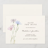 ボホシックワイルドフラワーベージュ結婚ズ セーブザデート (正面/裏面)