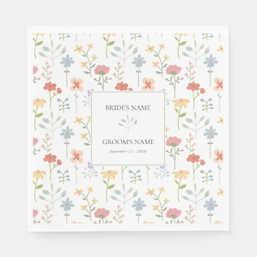 ボホシックワイルドフラワーモダンフローラ結婚ズ スタンダードランチョンナプキン (正面)