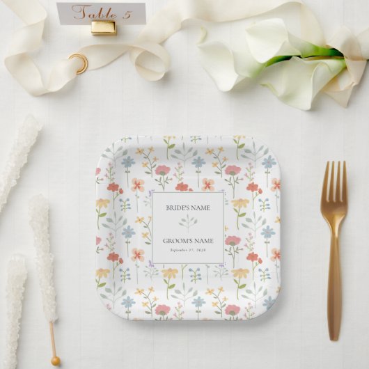 ボホシックワイルドフラワーモダンフローラ結婚ズ ペーパープレート (ウェディング)