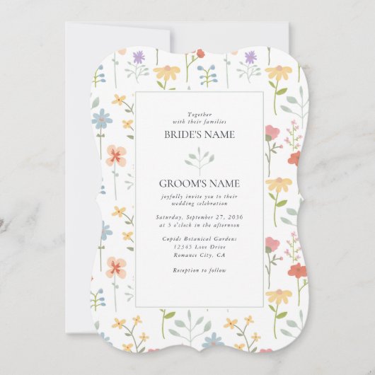 ボホシックワイルドフラワーモダンフローラ結婚ズ 招待状 (正面)