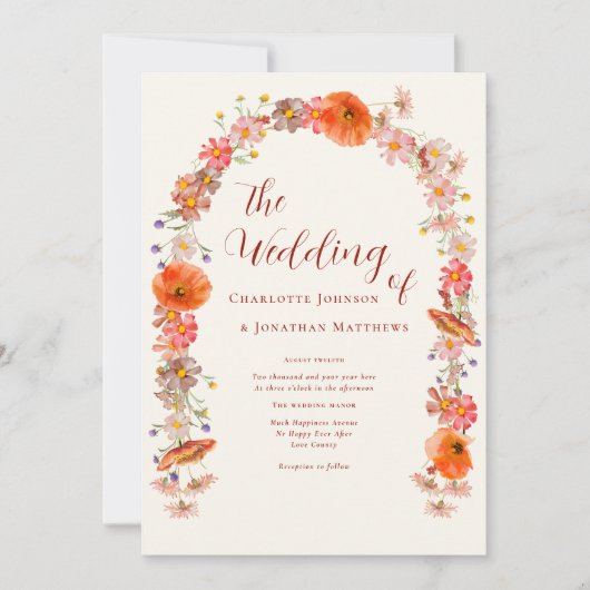 ボホシックワイルドフラワー秋の結婚式 招待状 (正面)
