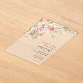 ボホシックワイルドフラワー秋素朴フローラ結婚ズ アクリル招待状 (レイダウン)