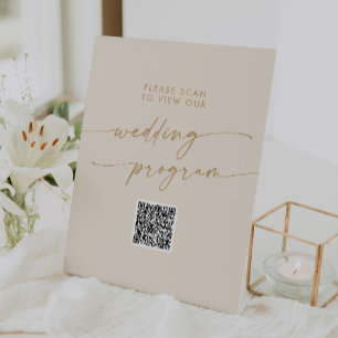 ボホシックヴィンテージ金ゴールドQRコード結婚式 プログラム 台座サイン