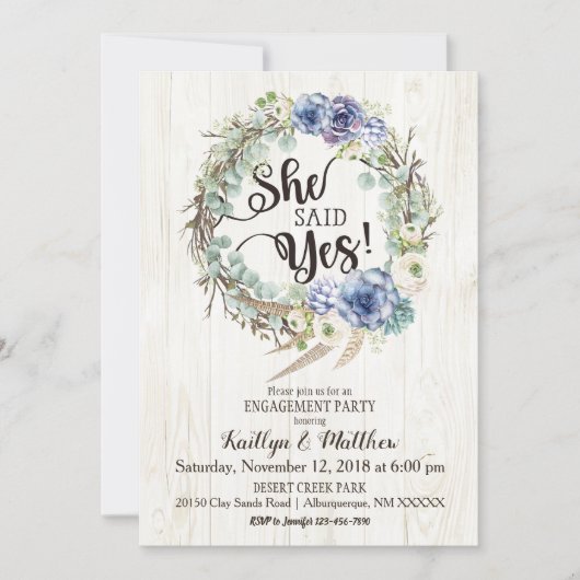 ボホシック多肉性ユーカリ婚約パーティ 招待状 (正面)