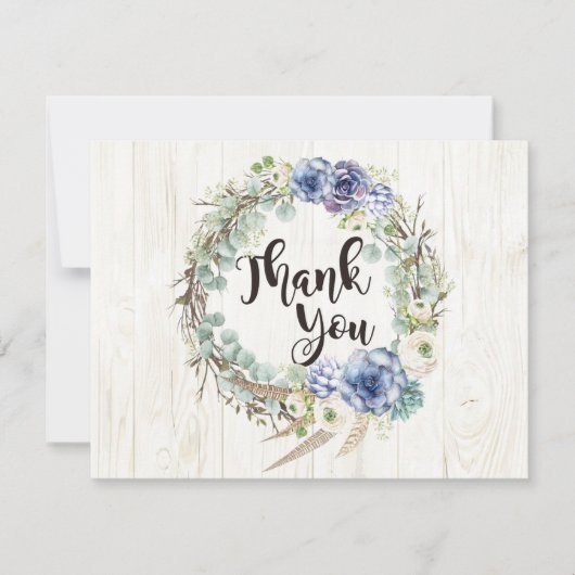 ボホシック多肉性ユーカリ素朴サンキュー サンキューカード (正面)