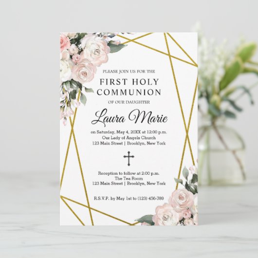 ボホシック幾何学花模様ファーストホーリーコミュニオン 招待状 (スタンド正面)