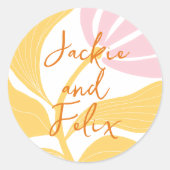 ボホシック抽象芸術モダンカラフルフローラ結婚ズ ラウンドシール (正面)