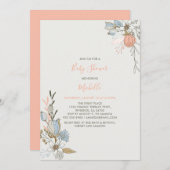 ボホシック春コーラルピンクフローラベビーシャワー 招待状 (正面/裏面)