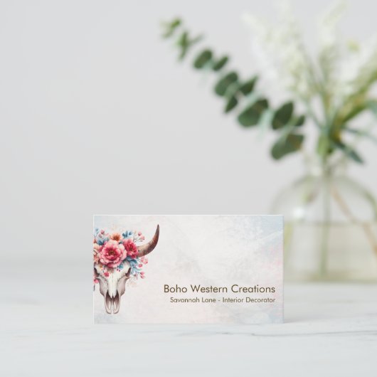 ボホシック水カラー数々のカラーフローラ牛スカル 名刺 (スタンド正面)