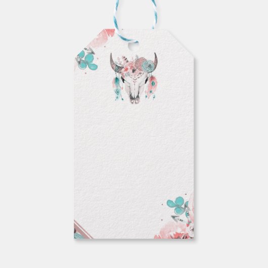 ボホシック牛スカルフローラ誕生日ボヘミアンパーティー ギフトタグ (裏面)