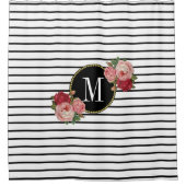 ボホシック白黒ストライプのフローラモノグラム シャワーカーテン (正面)