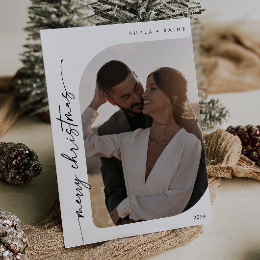 ボホシック白黒フォトシンプルクリスマスメリークリスマス シーズンカード