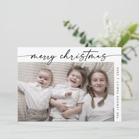 ボホシック白黒写真おもしろいファミリークリスマス シーズンカード (スタンド正面)