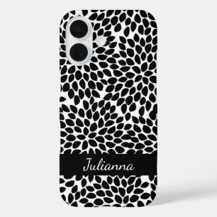 ボホシック白黒抽象芸術フローラルパターン iPhone 16ケース