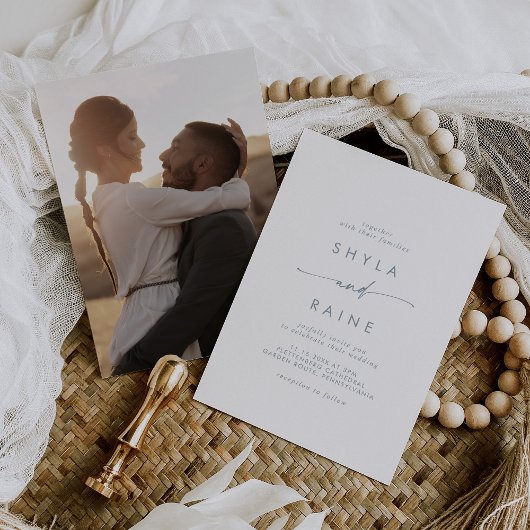 ボホシック石板ブルーカジュアルフォトズ結婚ーズ 招待状