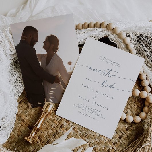 ボホシック石板ブルースペインのフォトズ結婚ズ 招待状