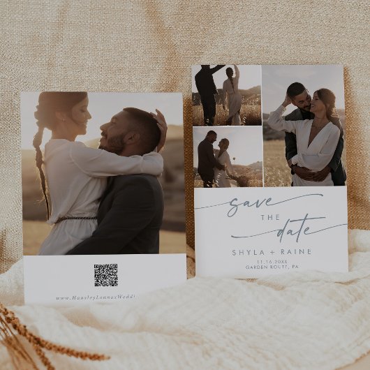 ボホシック石板ブルー数々のフォトQRコード セーブザデート