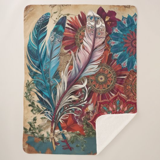 ボホシック神秘的マンダラフェザー シェルパブランケット (正面)