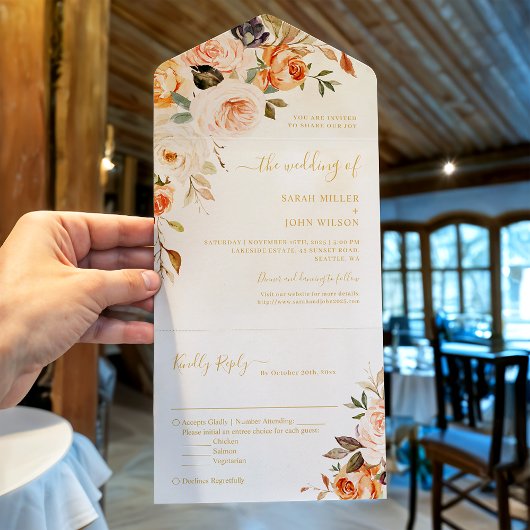 ボホシック秋葉金ゴールドフローラ結婚ズ オールインワン招待状