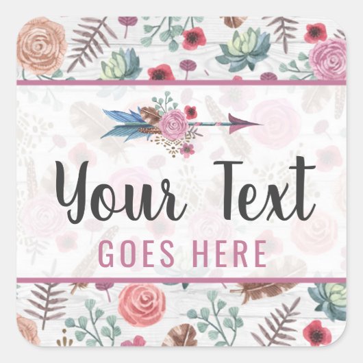 ボホシック素朴羽の矢の水色ボヘミアン スクエアシール (正面)