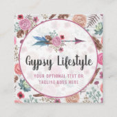 ボホシック素朴羽の矢の水色ボヘミアン スクエア名刺 (正面)